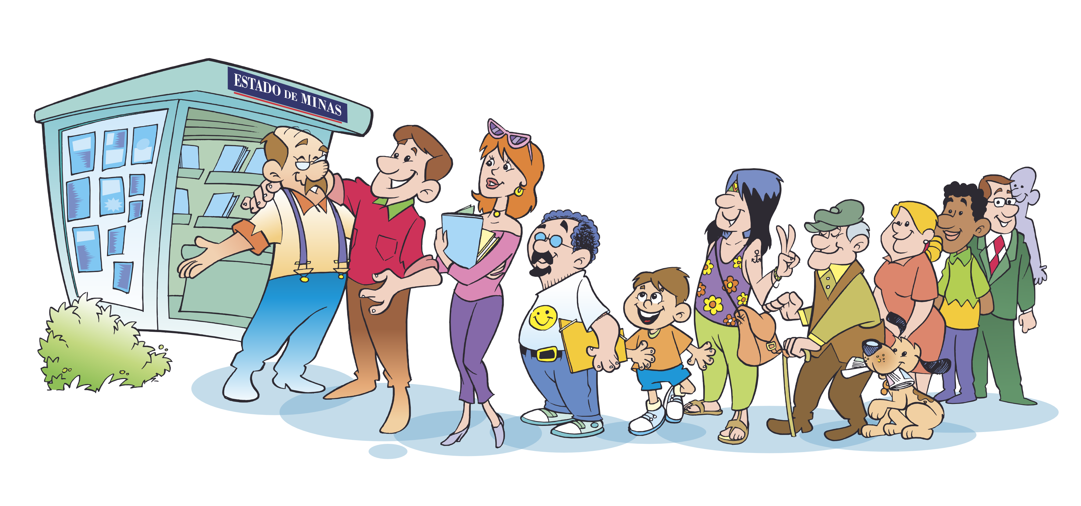 Grupo de personagens ilustrados para o Estado de Minas