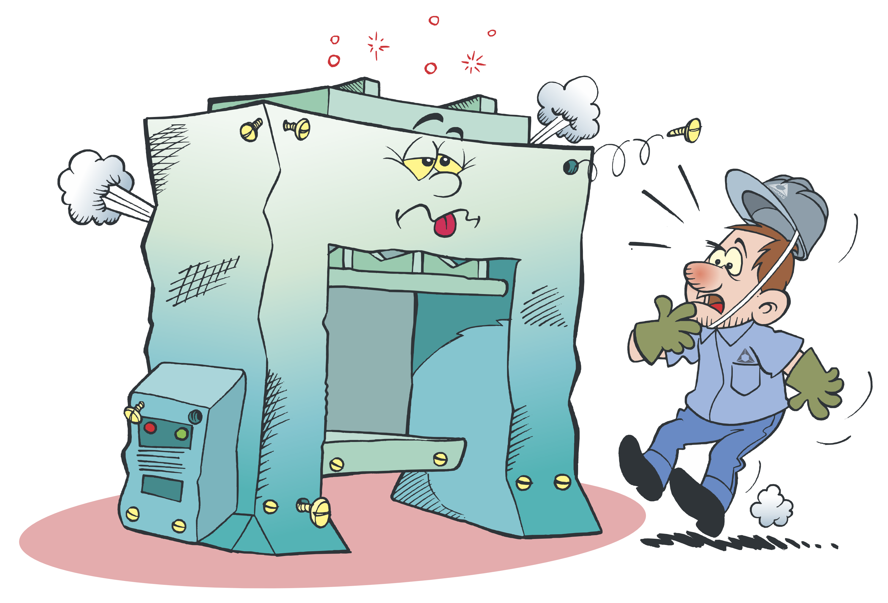 Ilustração de máquina e trabalhador